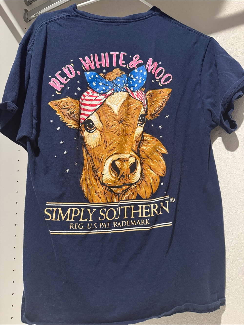 Simply Southern Navy Graphic Tee with Patriotic Cow
